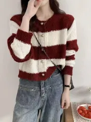 Áo khoác len cardigan nữ tay dài sọc ngang