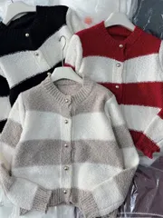 Áo khoác len cardigan nữ tay dài sọc ngang