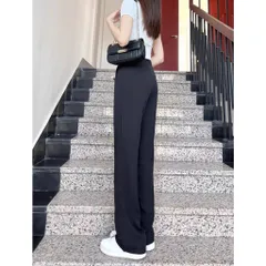 Quần tây nữ form suông dài ống rộng màu đen có size đại