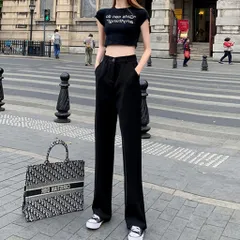 Quần tây nữ form suông dài ống rộng màu đen có size đại
