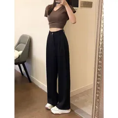 Quần tây nữ form suông dài ống rộng màu đen có size đại