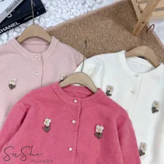 Áo khoác len cardigan nữ thêu hoa nút ngọc dài tay