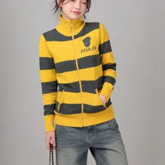 Áo khoác len cardigan nữ kiểu sọc ngang cổ trụ phối dây kéo vàng