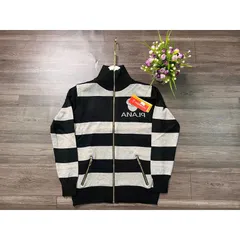 Áo khoác len cardigan nữ kiểu sọc ngang cổ trụ phối dây kéo vàng