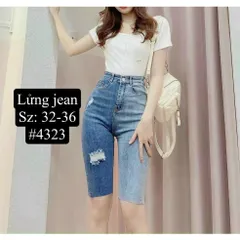 [Bigsize] Quần Jean Lửng Gối Nữ Hàng Co Giãn Mạnh Mẫu Rách Phối Màu Mã 4323
