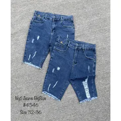 [Bigsize] Quần Jean Lửng Gối Nữ Hàng Co Giãn Mạnh Kiểu Rách Tua Lai Màu Xanh Đậm Mã 4346