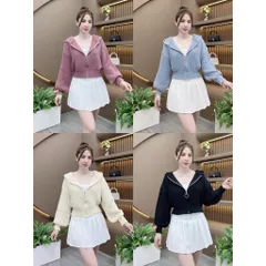 Áo khoác len nữ dây kéo tròn phối nón dáng lửng len dày đẹp nhiều màu