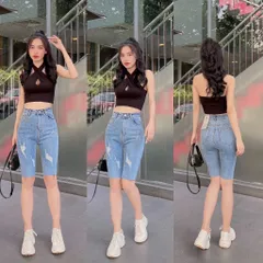 Quần jean nữ lửng gối rách kiểu hàng co giãn ảnh thật mã 847