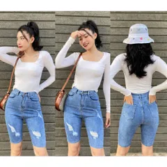 Quần jean nữ lửng gối rách kiểu hàng co giãn ảnh thật mã 847