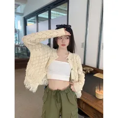 Áo khoác len cardigan nữ dáng ngắn 4 nút phối tua rua