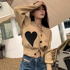 Áo khoác len tay dài họa tiết trái tim 4 nút nhiều màu