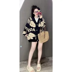Áo khoác len cardigan nữ tay dài hình gấu nhiều màu hàng QC len dày đẹp