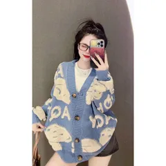 Áo khoác len cardigan nữ tay dài hình gấu nhiều màu hàng QC len dày đẹp