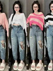 Áo len lưới khoác ngoài tay dài form rộng dáng lửng lai rách
