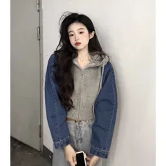Áo khoác len cardigan nữ tay dài phối jean có nón hàng nhập QC