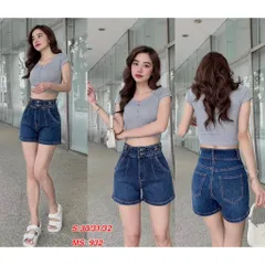 Quần Sọt Jean Nữ Mẫu Trơn Lưng Cao 2 Nút Thêu Logo Túi Xéo Siêu Xinh Từ 50-60kg