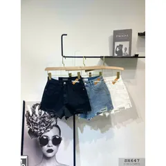 Quần Sọt Jean Nữ Mẫu Rách Tua Lai Lưng Đính Tag Chéo Hàng Jean Cotton
