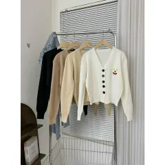 Áo khoác len cardigan nữ tay dài 5 nút mặt cười