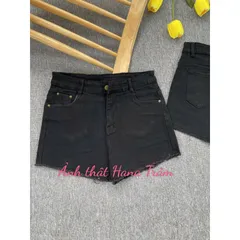 [Bigsize] Quần sọt jean nữ hàng co giãn mạnh màu đen mẫu trơn tua lai - Hana Trâm Shop