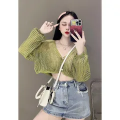 Áo khoác len lưới nữ kiểu croptop tay dài