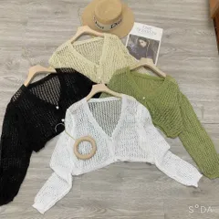 Áo khoác len lưới nữ kiểu croptop tay dài