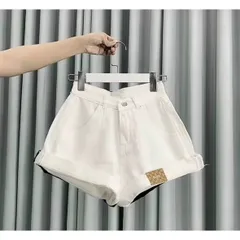 Quần Sọt Jean Nữ Mẫu Trơn Lật Lai Đính Logo Siêu Cute