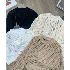 Áo khoác len lưới nữ dáng ngắn tay dài