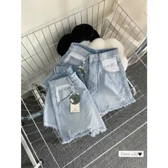 Quần Sọt Jean Nữ Hàng Jean Cotton Mẫu Rách 1 Bên Tua Lai Phối Màu Dành Cho Bạn Gái Từ 35-49kg