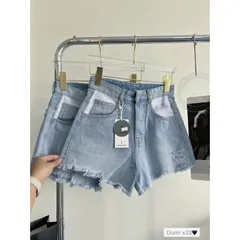 Quần Sọt Jean Nữ Hàng Jean Cotton Mẫu Rách 1 Bên Tua Lai Phối Màu Dành Cho Bạn Gái Từ 35-49kg