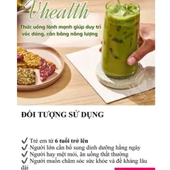 VHEALTH Thực Phẩm Bổ Sung Ngũ Cốc Vị Trà Xanh giúp cung cấp đầy đủ dưỡng chất cần thiết cho cơ thể, hỗ trợ đốt mỡ giảm cân an toàn 25g/ gói x 20 gói