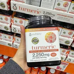 Viên uống Youtheory Turmeric 2250 mg |210 viên| Chống viêm/Hỗ trợ xương khớp chuyên sâu & Hỗ trợ chức năng gan/tiêu hóa [SP Chuẩn Mỹ]