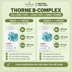 Thorne Basic B Complex / Stress B Complex 60 Viên - Vitamin B Complex B1 B2 B3 B5 B6 B12, Folate 5-MTHF, Choline