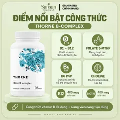 Thorne Basic B Complex / Stress B Complex 60 Viên - Vitamin B Complex B1 B2 B3 B5 B6 B12, Folate 5-MTHF, Choline