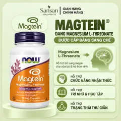 NOW Foods Magtein Magnesium L-Threonate 2000mg – 144mg Magie, Hỗ Trợ Não Bộ & Nhận Thức, 90 Viên Nang Thực Vật