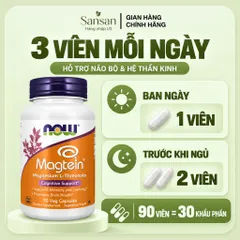 NOW Foods Magtein Magnesium L-Threonate 2000mg – 144mg Magie, Hỗ Trợ Não Bộ & Nhận Thức, 90 Viên Nang Thực Vật