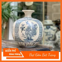 Bình hút lộc vẽ tứ cảnh men rạn gốm sứ Bát Tràng - Bình hút tài lộc gốm Bát Tràng