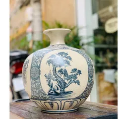 Bình hút lộc vẽ tứ cảnh men rạn gốm sứ Bát Tràng - Bình hút tài lộc gốm Bát Tràng