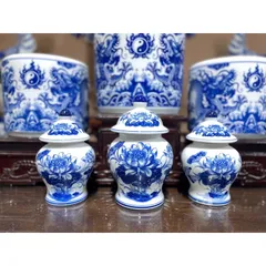 Chóe thờ cúng - chum nước thờ cúng vẽ rồng,sen men trắng gốm sứ bát tràng