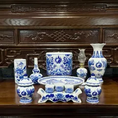 Chóe thờ cúng - chum nước thờ cúng vẽ rồng,sen men trắng gốm sứ bát tràng