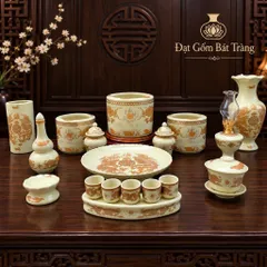 Đồ thờ cúng - bộ thờ cúng men kem gốm sứ Bát Tràng