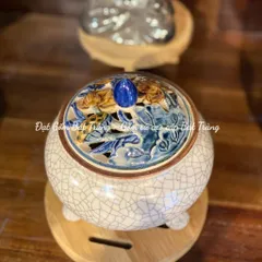 Lư xông nụ trầm hương men rạn đắp nổi gốm sứ Bát Tràng