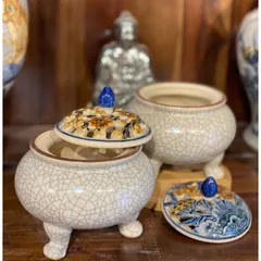 Lư xông nụ trầm hương men rạn đắp nổi gốm sứ Bát Tràng