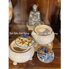 Lư xông nụ trầm hương men rạn đắp nổi gốm sứ Bát Tràng