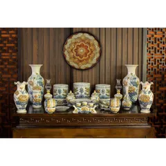 Đồ Thờ Cúng Cao Cấp Bát Tràng - Bộ Thờ Cúng Men Rạn Đắp Nổi - Bát Hương lư hương - bộ thờ gia tiên
