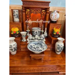Bộ thờ cúng men rạn - đồ thờ cúng gia tiên thổ công bàn thờ thần tài gốm sứ Bát Tràng