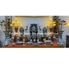 Bộ thờ cúng men rạn - đồ thờ cúng gia tiên thổ công bàn thờ thần tài gốm sứ Bát Tràng