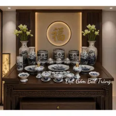 Bộ thờ cúng men rạn - đồ thờ cúng gia tiên thổ công bàn thờ thần tài gốm sứ Bát Tràng