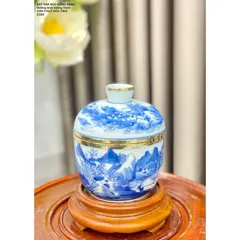Đồ thờ cúng - bát nắp bọc đồng nhiều cảnh đựng nước tích thuỷ men ngọc gốm bát tràng