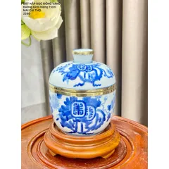 Đồ thờ cúng - bát nắp bọc đồng nhiều cảnh đựng nước tích thuỷ men ngọc gốm bát tràng