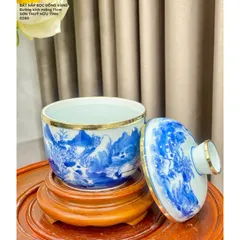 Đồ thờ cúng - bát nắp bọc đồng nhiều cảnh đựng nước tích thuỷ men ngọc gốm bát tràng